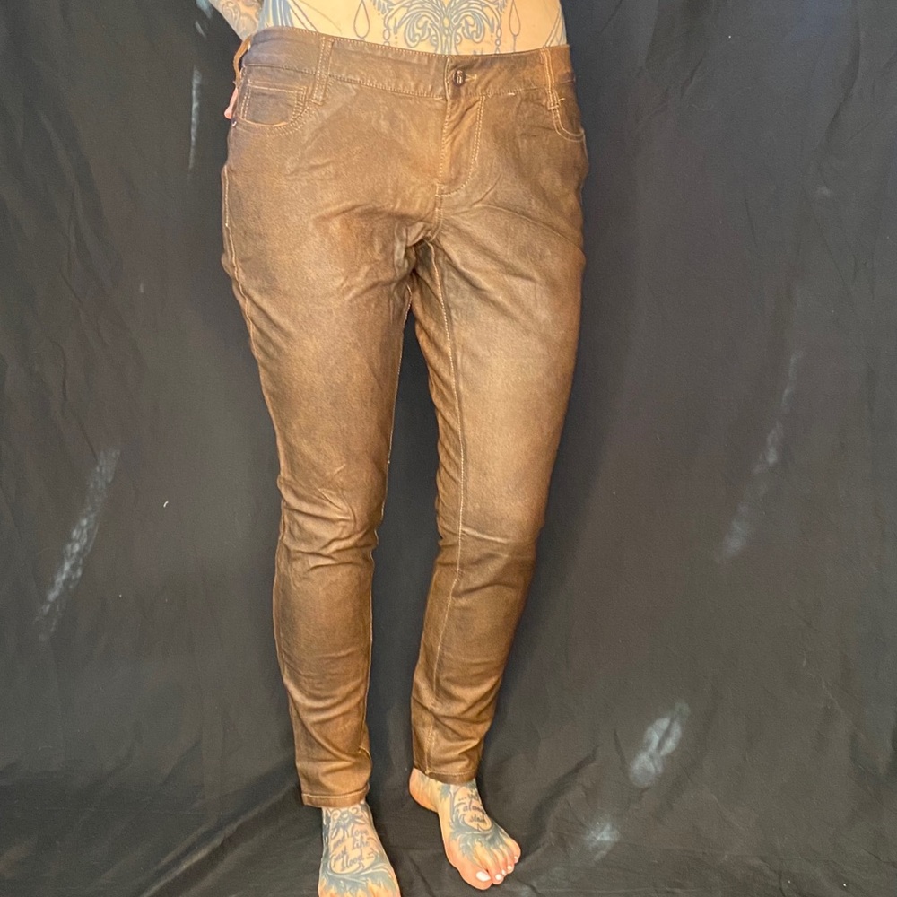 Distressed Faux Leather Jeans
